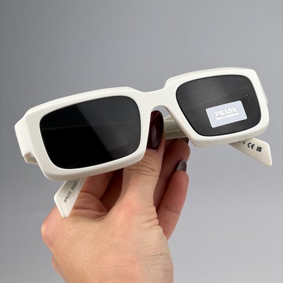Prada PR27ZS 17K08Z Sunglasses Talc White Dark Grey Unisex Rectangle PR 27ZS - Picture 4 of 14